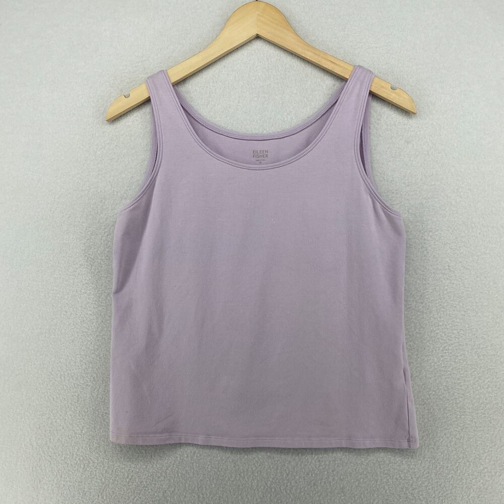 EILEEN FISHER Tank Top M Stretch Organic Cotton Jersey Scoop Neck Lavender USA